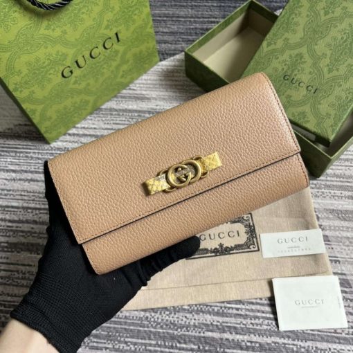 Gucci Wallet With Interlocking G Python Bow Rose Beige