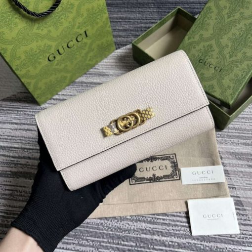 Gucci Wallet With Interlocking G Python Bow White