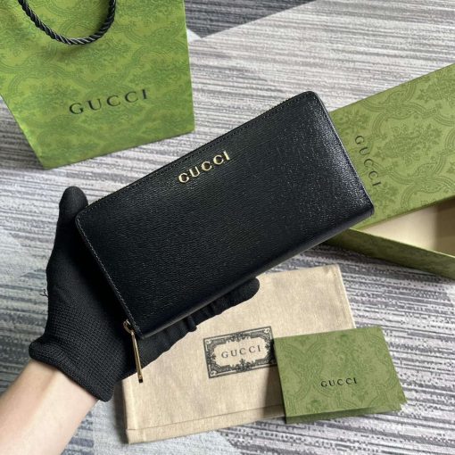 Gucci Zip Around Wallet With Gucci Script Black