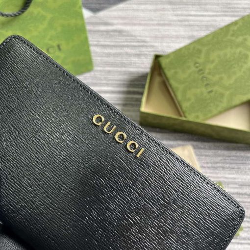 Gucci Zip Around Wallet With Gucci Script Black - Image 7