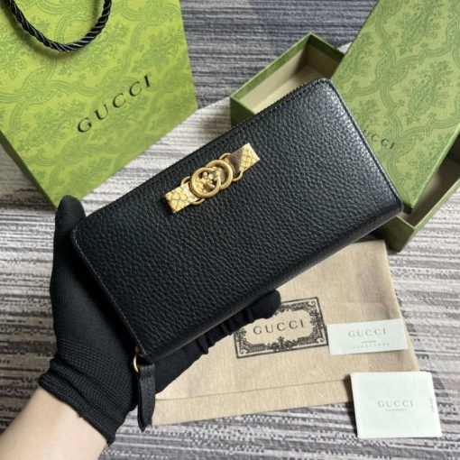 Gucci Zip Wallet With Interlocking G Python Bow Black