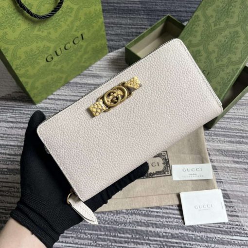 Gucci Zip Wallet With Interlocking G Python Bow White