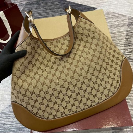 Gucci B Medium Shoulder Bag Brown Leather Trim - Image 7