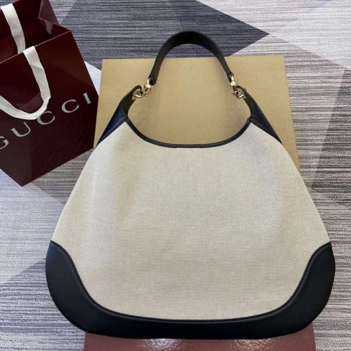 Gucci B Medium Shoulder Bag Natural Cotton Linen Canvas Black - Image 2