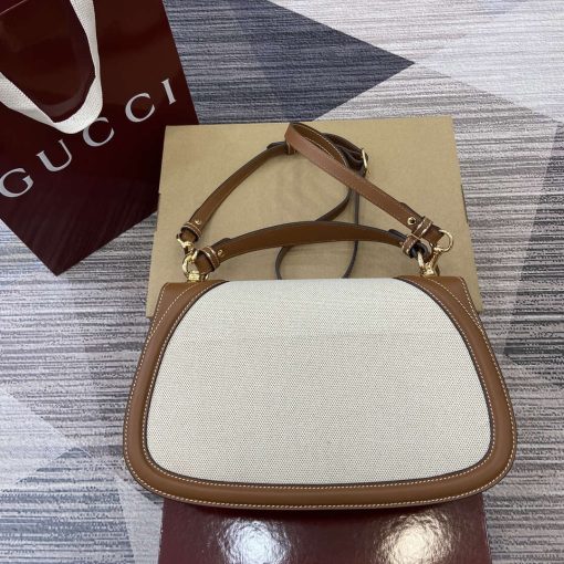 Gucci Blondie Medium Top Handle Bag Brown & Beige Cotton Linen Canvas - Image 2