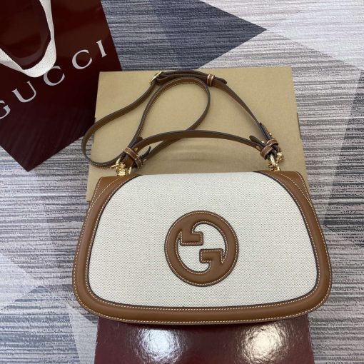 Gucci Blondie Medium Top Handle Bag Brown & Beige Cotton Linen Canvas