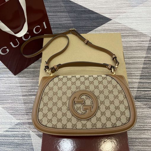 Gucci Blondie Medium Top Handle Bag Dark Brown Cotton Linen Canvas