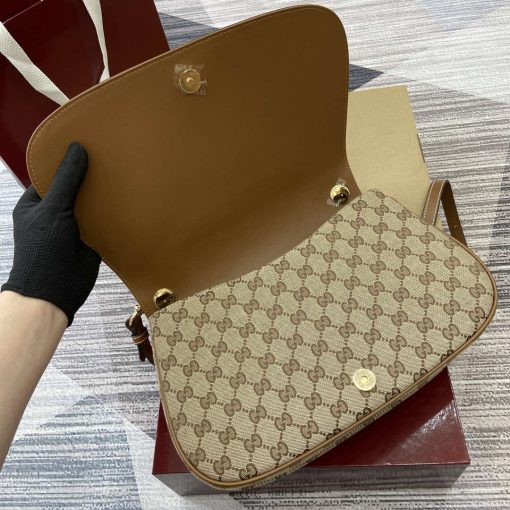 Gucci Blondie Medium Top Handle Bag Dark Brown Cotton Linen Canvas - Image 9