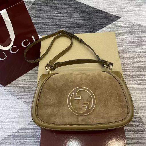 Gucci Blondie Medium Top Handle Bag Light Brown Suede