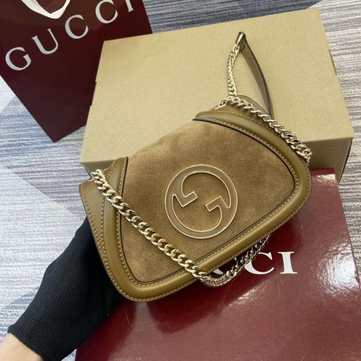 Gucci Blondie Mini Shoulder Bag Suede Leather Dark Brown - Image 4