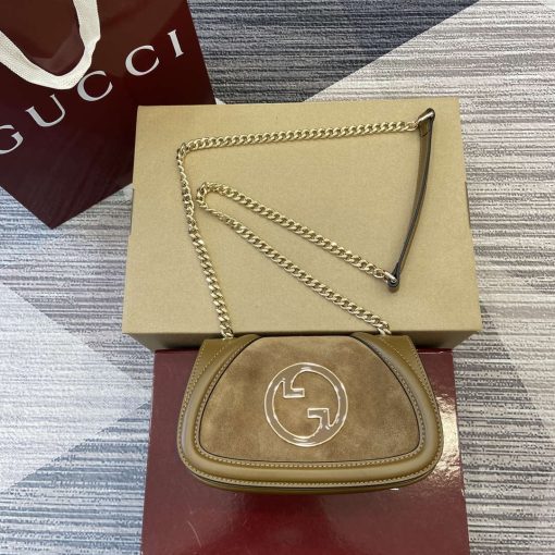 Gucci Blondie Mini Shoulder Bag Suede Leather Dark Brown