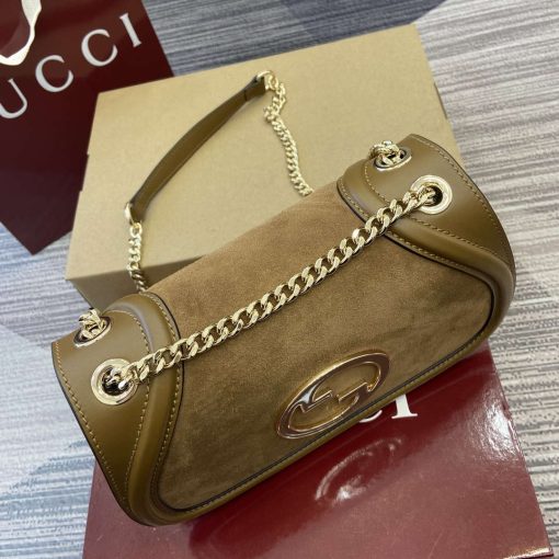 Gucci Blondie Small Shoulder Bag Brown Suede Leather - Image 3