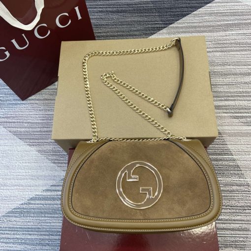 Gucci Blondie Small Shoulder Bag Brown Suede Leather
