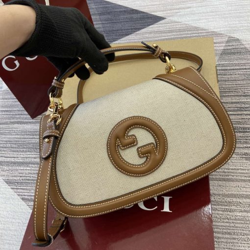 Gucci Blondie Small Top Handle Bag Beige Cotton Linen Canvas - Image 4