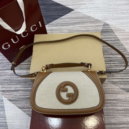 Gucci Blondie Small Top Handle Bag Beige Cotton Linen Canvas