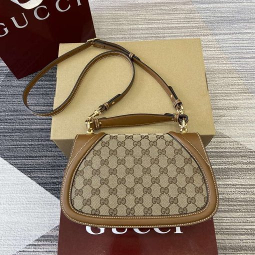 Gucci Blondie Small Top Handle Bag Beige Dark Brown Canvas - Image 2