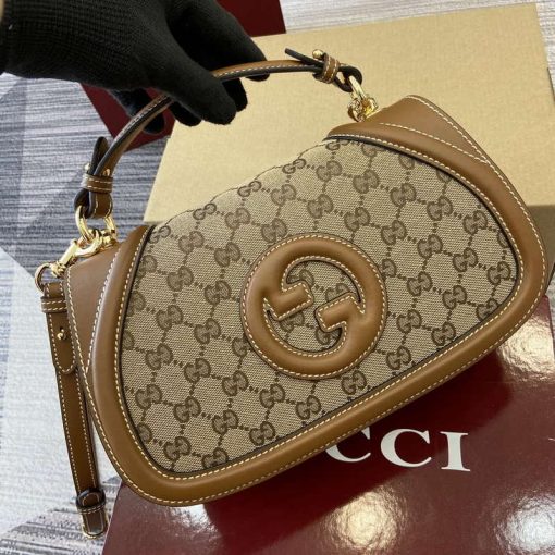 Gucci Blondie Small Top Handle Bag Beige Dark Brown Canvas - Image 5