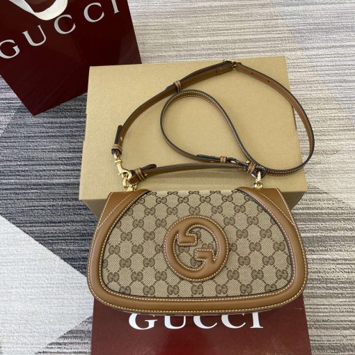 Gucci Blondie Small Top Handle Bag Beige Dark Brown Canvas