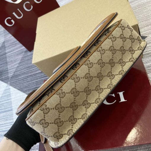 Gucci Blondie Small Top Handle Bag Beige Dark Brown Canvas - Image 8