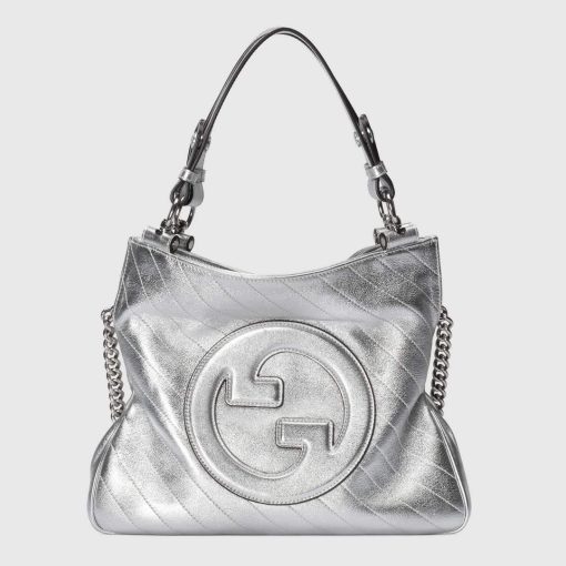 Gucci Blondie Small Tote Bag Silver Lamé Leather