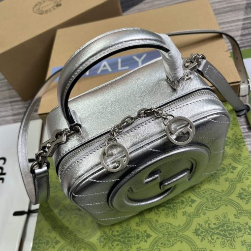 Gucci Blondie Top Handle Bag Metallic Silver Leather - Image 9