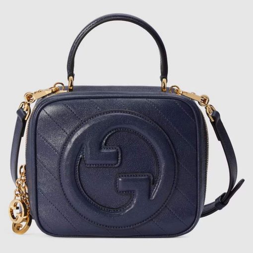 Gucci Blondie Top Handle Bag Navy Blue Leather