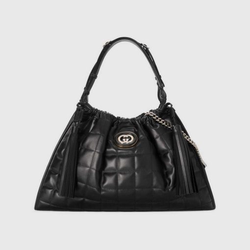 Gucci Deco Medium Tote Bag Black Quilted Leather