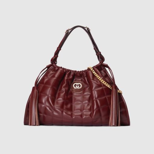 Gucci Deco Medium Tote Bag Dark Red Leather