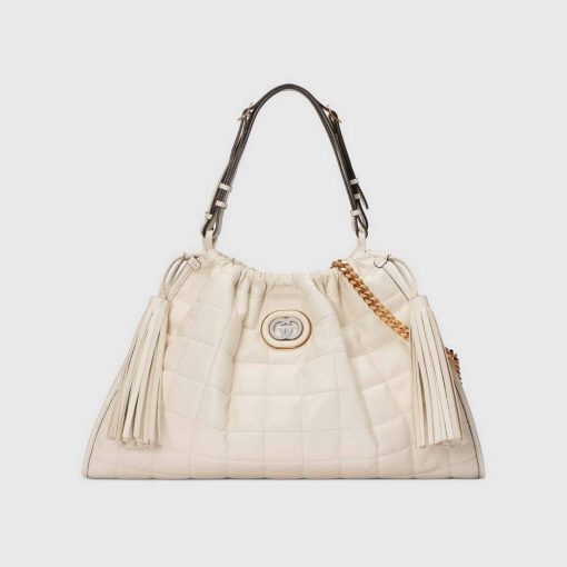 Gucci Deco Medium Tote Bag White Quilted Leather