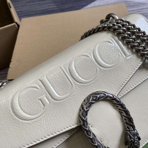 Gucci GG Dionysus Small Shoulder Bag Light Gray Patent Leather Logo - Image 6