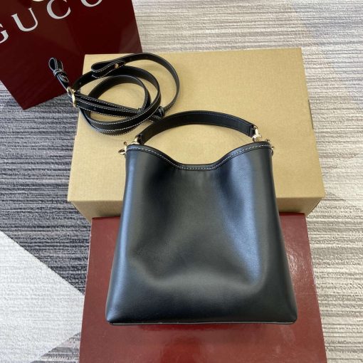 Gucci GG Emblem Mini Bucket Bag Black Smooth Leather - Image 2