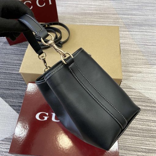 Gucci GG Emblem Mini Bucket Bag Black Smooth Leather - Image 3