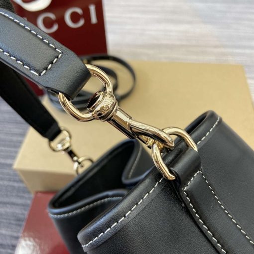 Gucci GG Emblem Mini Bucket Bag Black Smooth Leather - Image 4