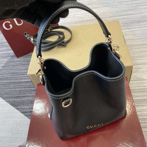 Gucci GG Emblem Mini Bucket Bag Black Smooth Leather - Image 6