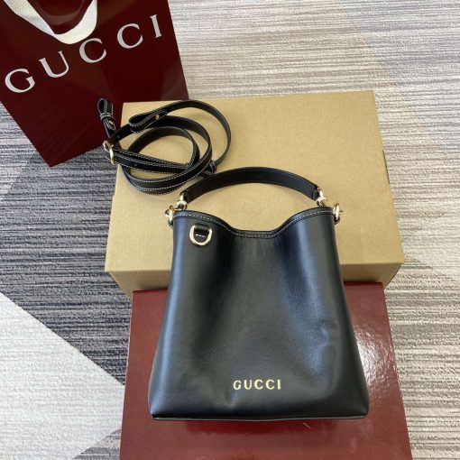 Gucci GG Emblem Mini Bucket Bag Black Smooth Leather