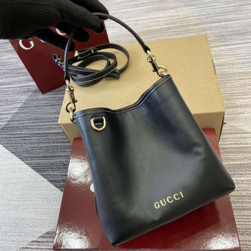 Gucci GG Emblem Mini Bucket Bag Black Smooth Leather - Image 7