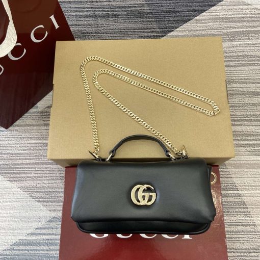 Gucci GG Milano Mini Top Handle Bag Black Puffy Leather