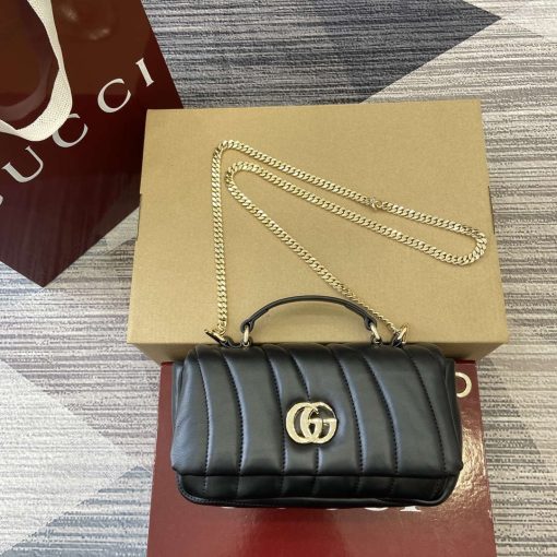 Gucci GG Milano Mini Top Handle Bag Black Puffy Quilted Leather