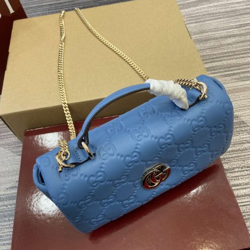 Gucci GG Milano Mini Top Handle Bag Blue GG Puffy Leather - Image 4