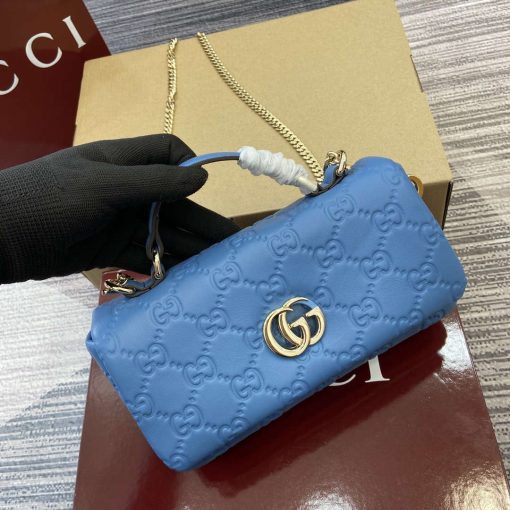 Gucci GG Milano Mini Top Handle Bag Blue GG Puffy Leather - Image 5