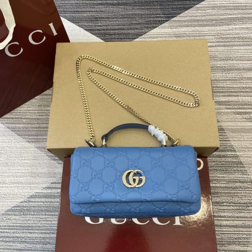 Gucci GG Milano Mini Top Handle Bag Blue GG Puffy Leather