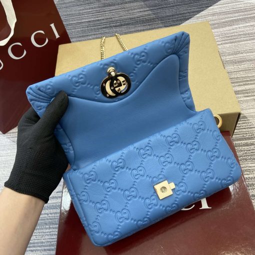 Gucci GG Milano Mini Top Handle Bag Blue GG Puffy Leather - Image 7