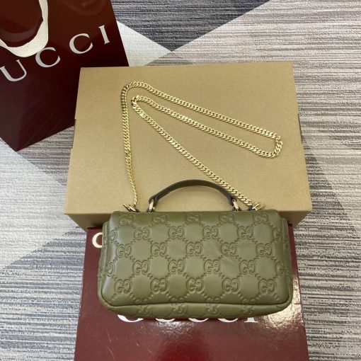 Gucci GG Milano Mini Top Handle Bag Green GG Puffy Leather - Image 2