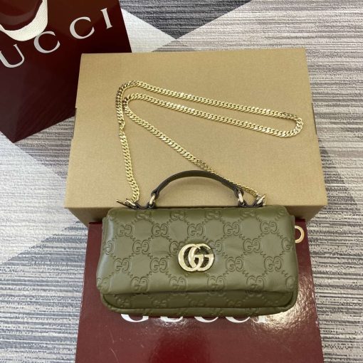 Gucci GG Milano Mini Top Handle Bag Green GG Puffy Leather