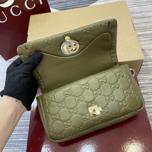 Gucci GG Milano Mini Top Handle Bag Green GG Puffy Leather - Image 7