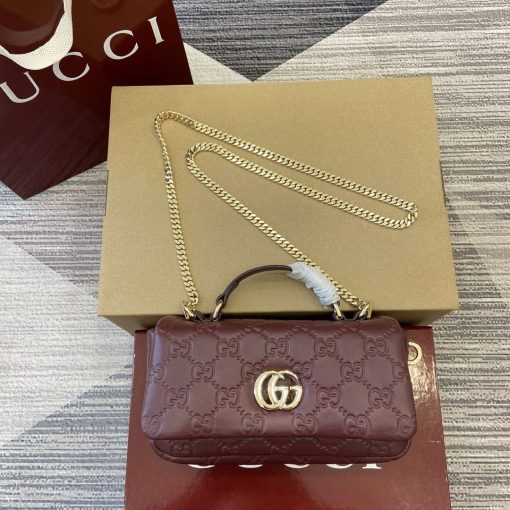 Gucci GG Milano Mini Top Handle Bag Red GG Puffy Leather