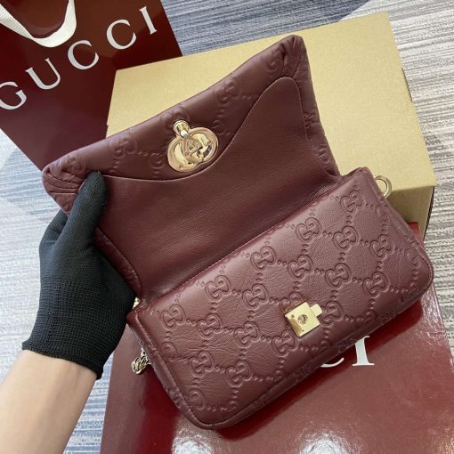 Gucci GG Milano Mini Top Handle Bag Red GG Puffy Leather - Image 9