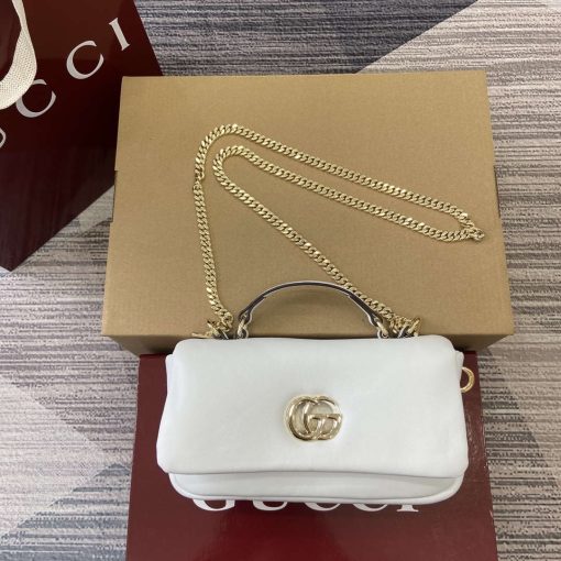 Gucci GG Milano Mini Top Handle Bag White Puffy Leather