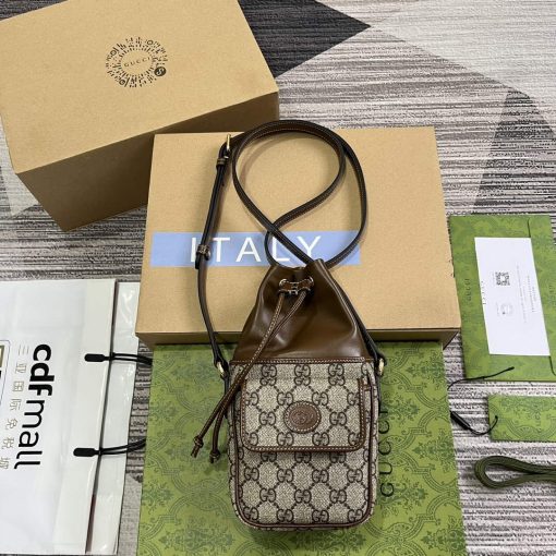 Gucci GG Mini Bucket Bag With Interlocking G Beige And Brown - Image 2