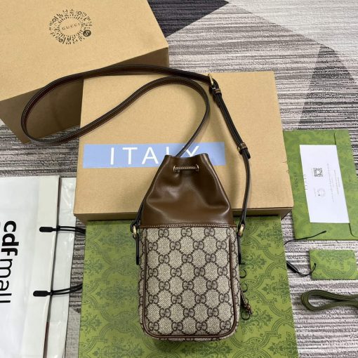 Gucci GG Mini Bucket Bag With Interlocking G Beige And Brown - Image 3